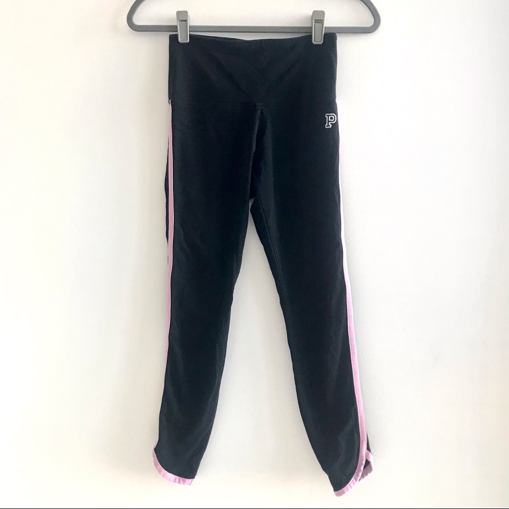 PINK Victoria’s Secret basic black yoga pants with pink stripe down side